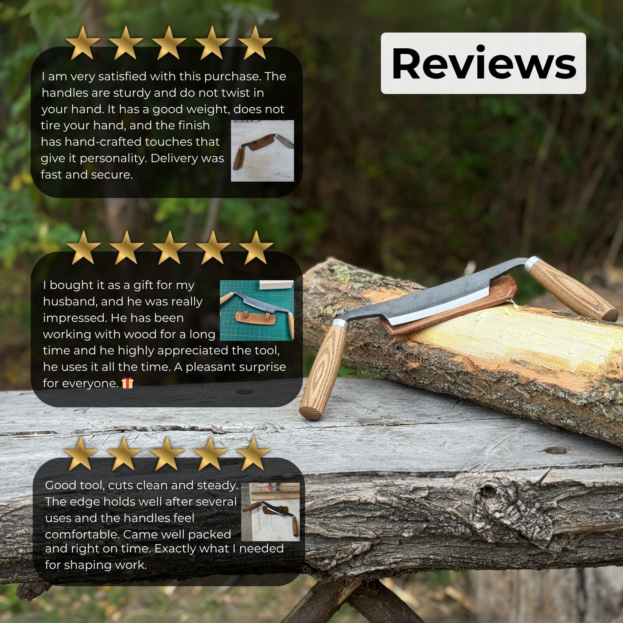 Small Curved Drawknife with wooden handles and leather sheath by Sharky Forged Steel Tools