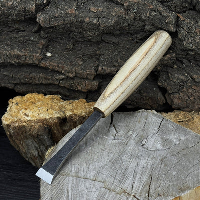 Small Flat Carving Chisel with 20 mm blade and ash wood handle by Sharky Forged Steel Tools