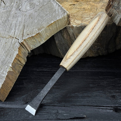 Small Flat Carving Chisel with 20 mm blade and ash wood handle by Sharky Forged Steel Tools