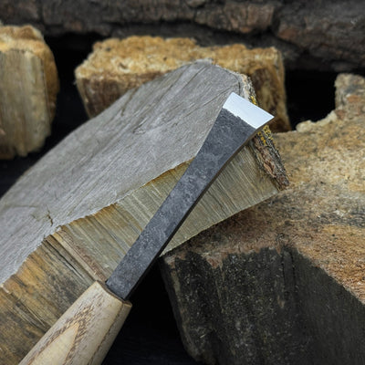 Small Flat Carving Chisel with 20 mm blade and ash wood handle by Sharky Forged Steel Tools