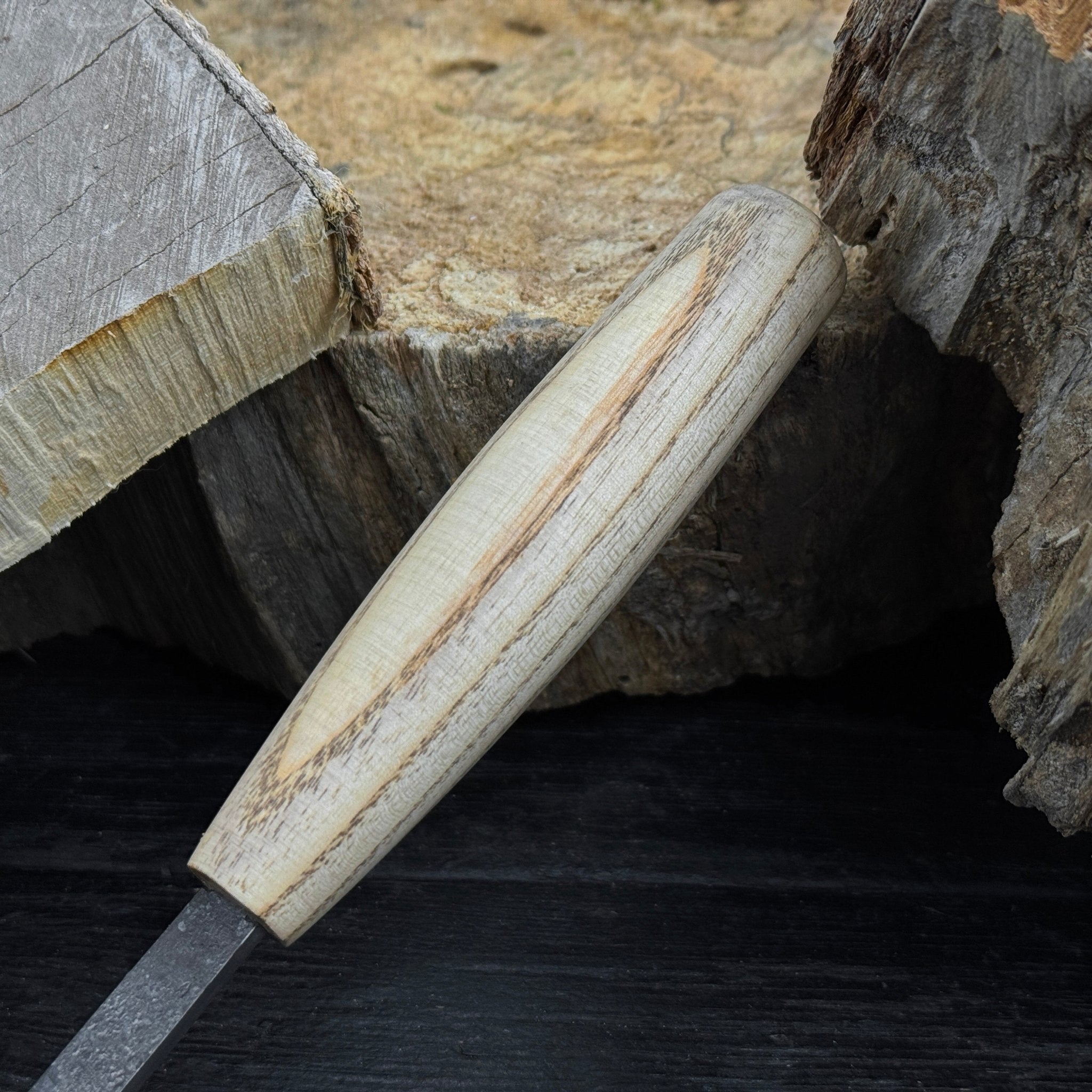 Small Flat Carving Chisel with 20 mm blade and ash wood handle by Sharky Forged Steel Tools