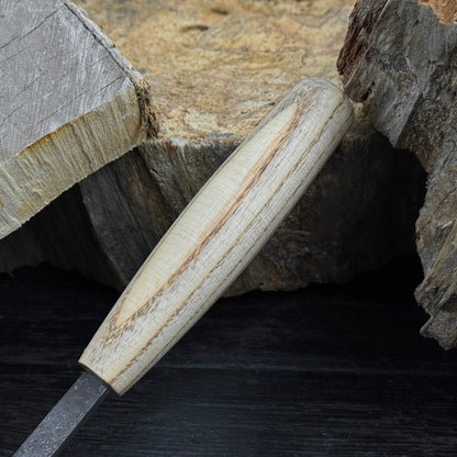 Small Flat Carving Chisel with 20 mm blade and ash wood handle by Sharky Forged Steel Tools