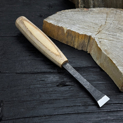 Small Flat Carving Chisel with 20 mm blade and ash wood handle by Sharky Forged Steel Tools