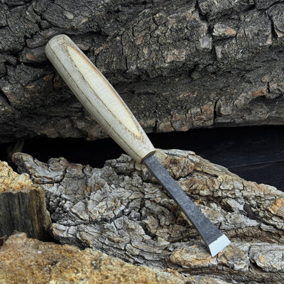 Small Flat Carving Chisel with 20 mm blade and ash wood handle by Sharky Forged Steel Tools