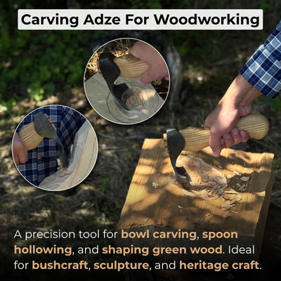 Small Kuksa Adze with deep curved round blade and ash wood handle by Sharky Forged Steel Tools