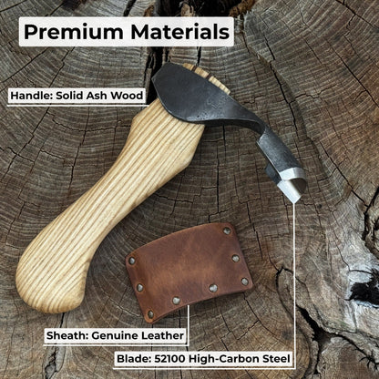 Small Kuksa Adze with deep curved round blade and ash wood handle by Sharky Forged Steel Tools