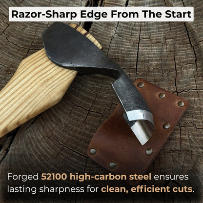 Small Kuksa Adze with deep curved round blade and ash wood handle by Sharky Forged Steel Tools