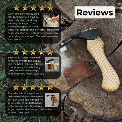 Small Kuksa Adze with deep curved round blade and ash wood handle by Sharky Forged Steel Tools