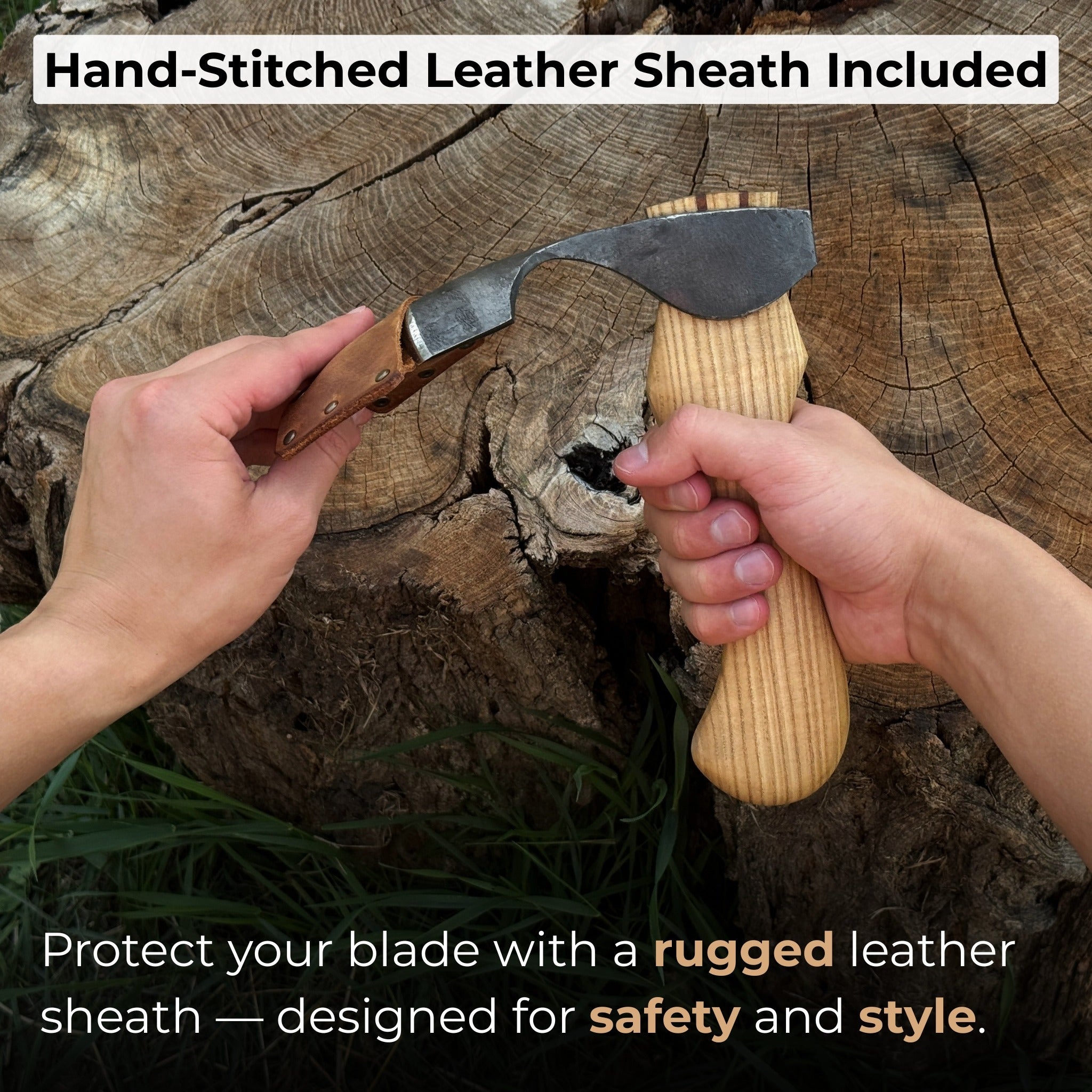 Small Kuksa Adze with deep curved round blade and ash wood handle by Sharky Forged Steel Tools