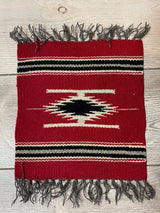 Small Mexican Hand Woven Kilim Rug 9x12 geometric pattern in natural wool, vintage condition