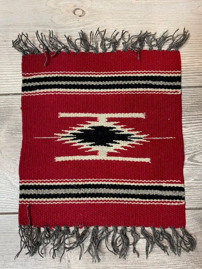 Small Mexican Hand Woven Kilim Rug 9x12 geometric pattern in natural wool, vintage condition