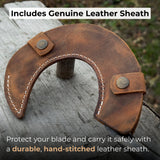 Small sickle with forged handle and leather sheath for gardening and harvesting