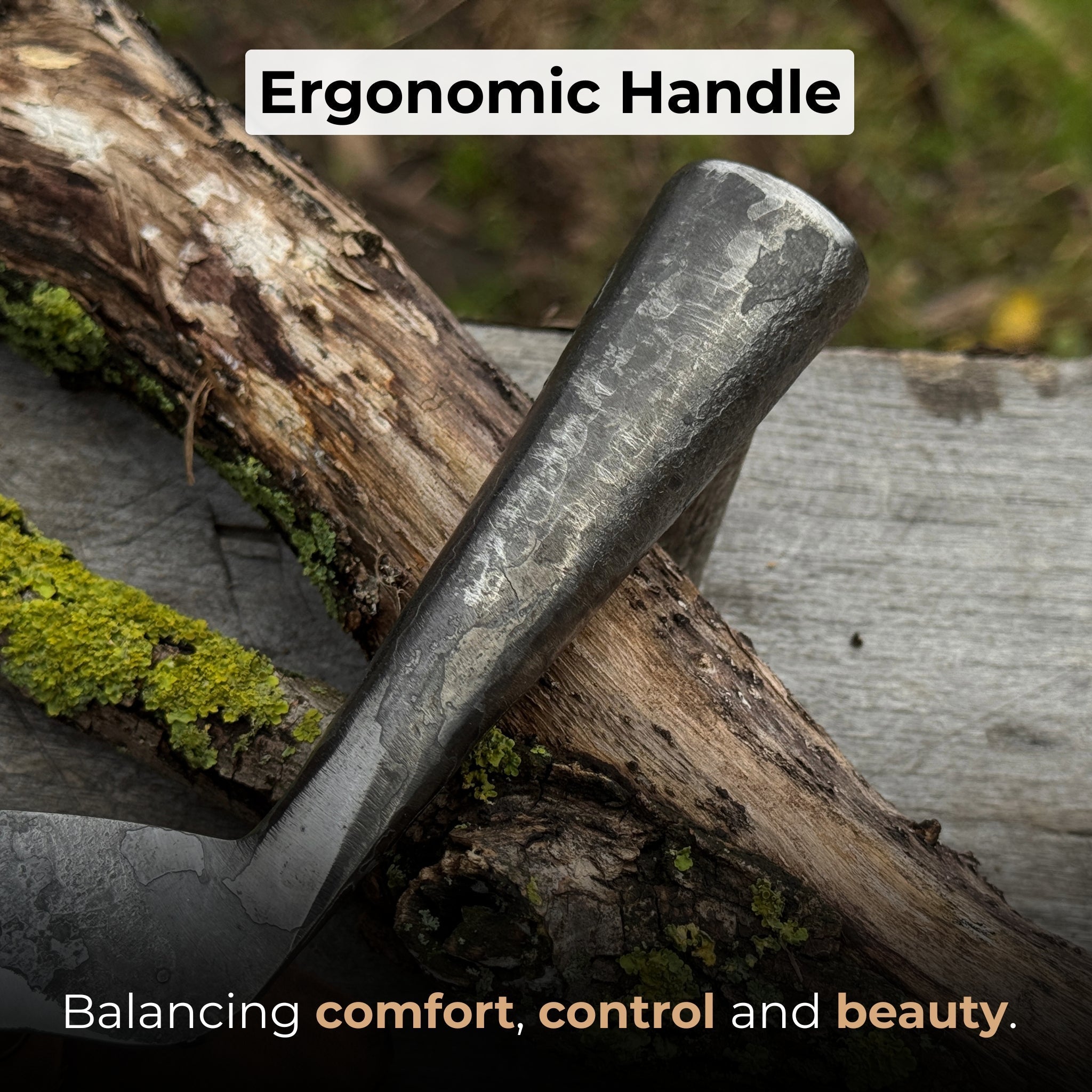 Small sickle with forged handle and leather sheath for gardening and harvesting