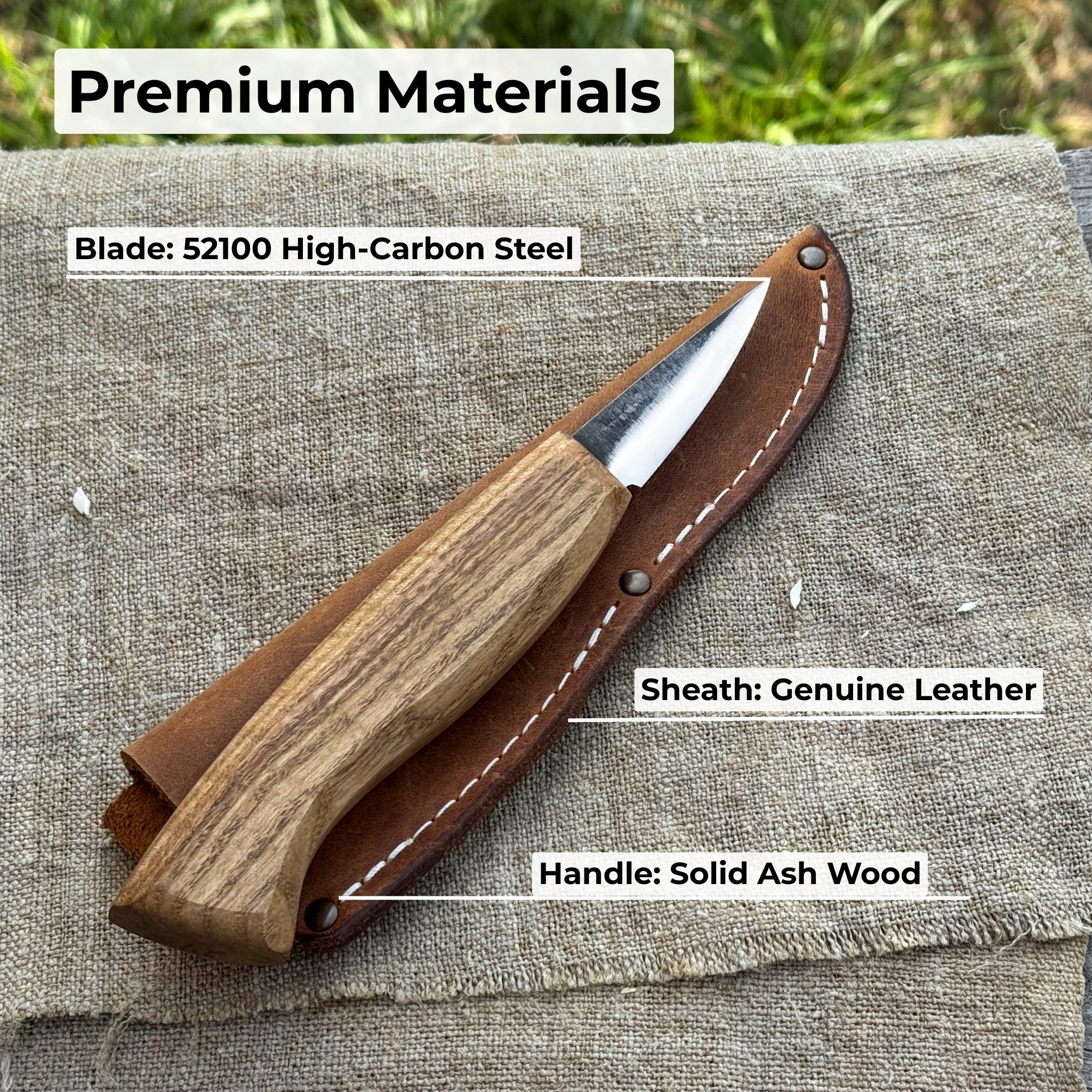 Small Sloyd Carving Knife with 5.5 cm blade and ash wood handle by Sharky Forged Steel Tools