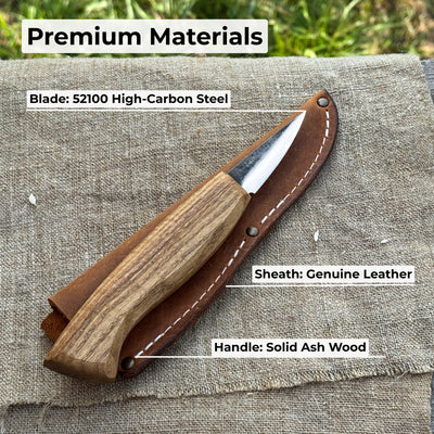 Small Sloyd Carving Knife with 5.5 cm blade and ash wood handle by Sharky Forged Steel Tools
