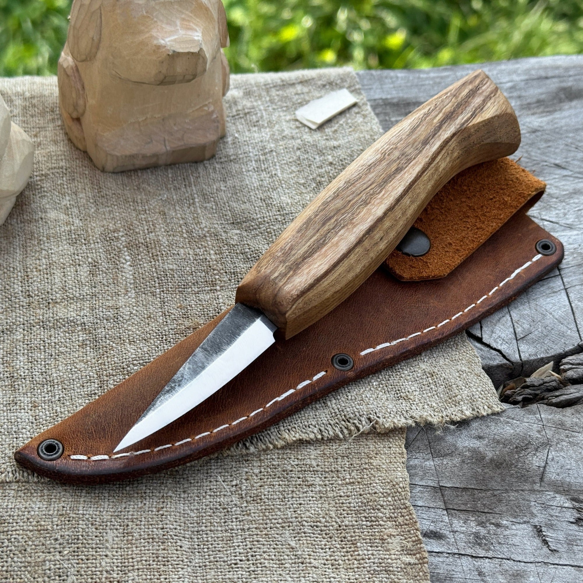 Small Sloyd Carving Knife with 5.5 cm blade and ash wood handle by Sharky Forged Steel Tools