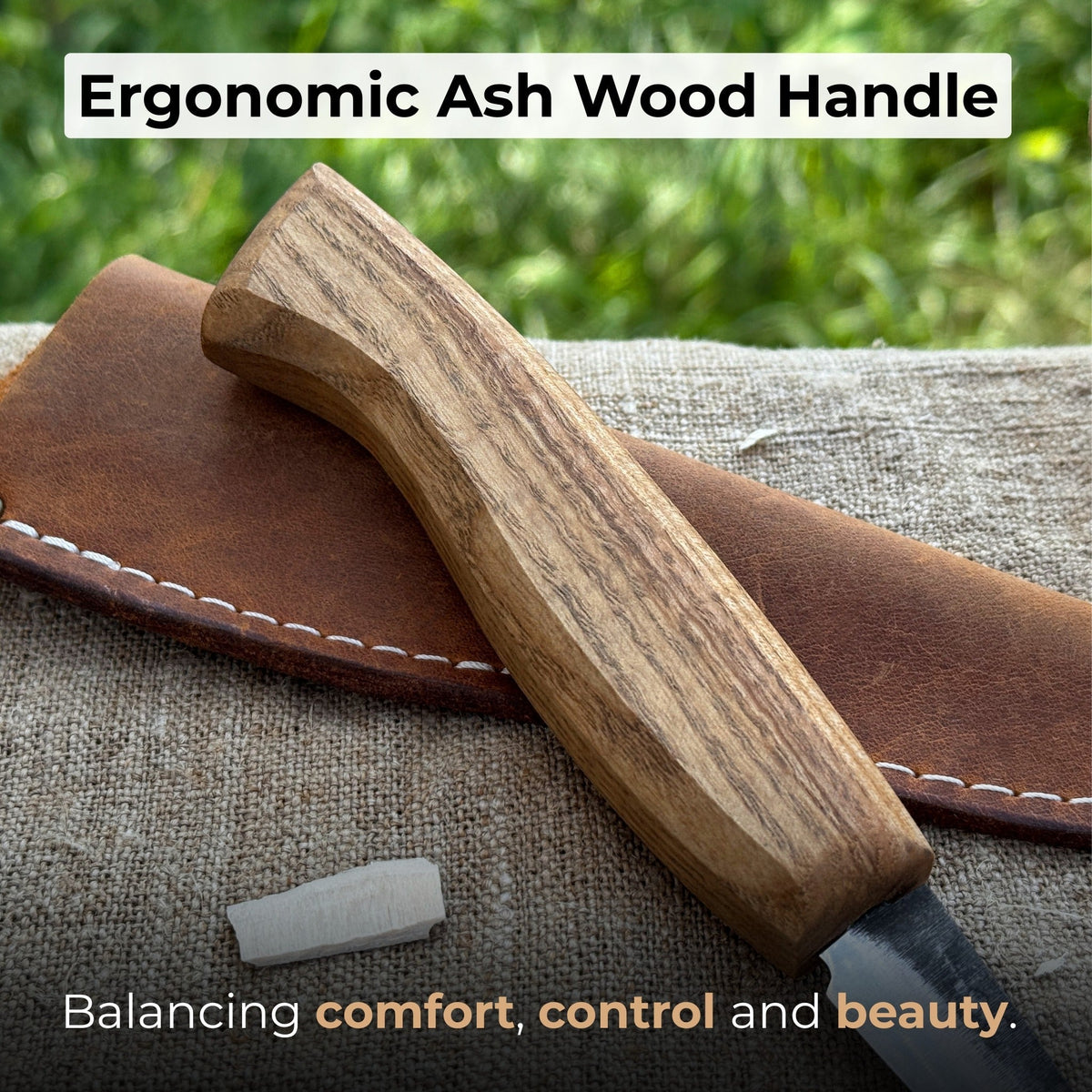 Small Sloyd Carving Knife with 5.5 cm blade and ash wood handle by Sharky Forged Steel Tools