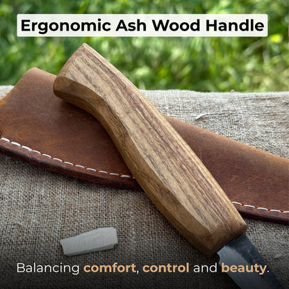 Small Sloyd Carving Knife with 5.5 cm blade and ash wood handle by Sharky Forged Steel Tools