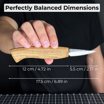 Small Sloyd Carving Knife with 5.5 cm blade and ash wood handle by Sharky Forged Steel Tools