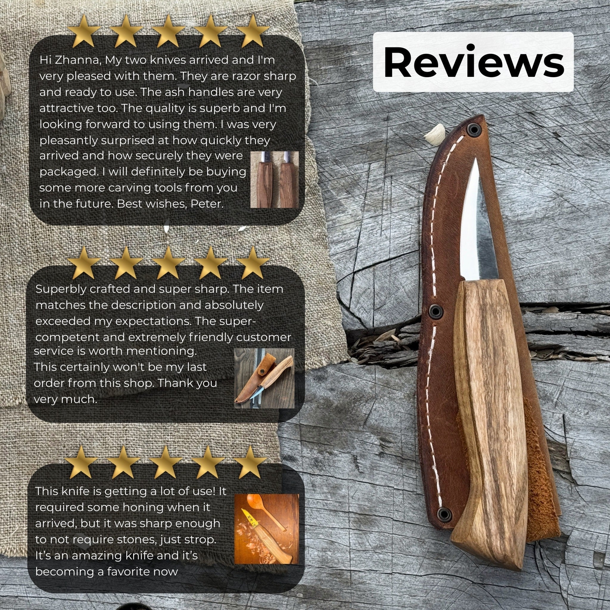 Small Sloyd Carving Knife with 5.5 cm blade and ash wood handle by Sharky Forged Steel Tools