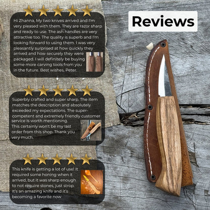 Small Sloyd Carving Knife with 5.5 cm blade and ash wood handle by Sharky Forged Steel Tools