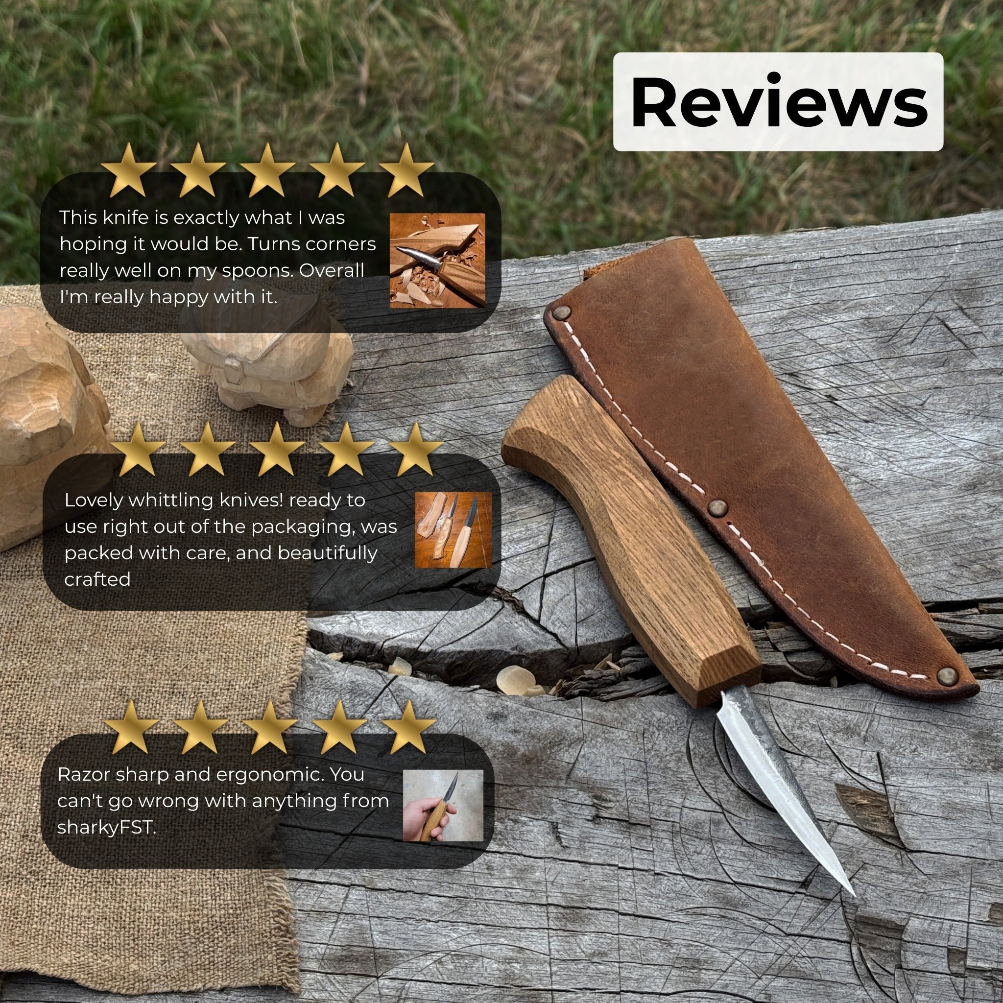 Small Sloyd Carving Knife with 6.5 cm blade and ash wood handle by Sharky Forged Steel Tools