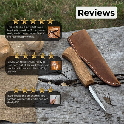 Small Sloyd Carving Knife with 6.5 cm blade and ash wood handle by Sharky Forged Steel Tools