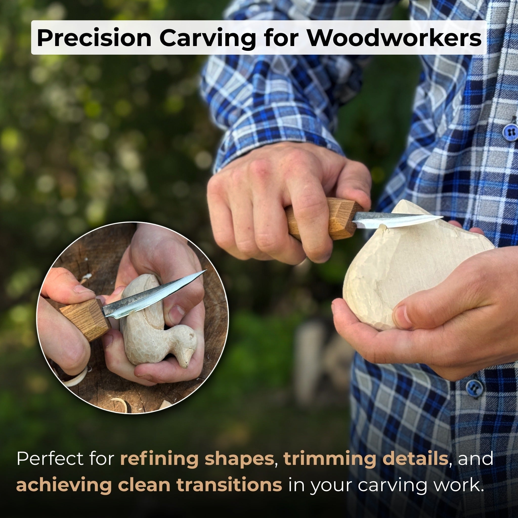 Small Sloyd Carving Knife with 6.5 cm blade and ash wood handle by Sharky Forged Steel Tools