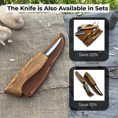 Small Sloyd Carving Knife with 6.5 cm blade and ash wood handle by Sharky Forged Steel Tools