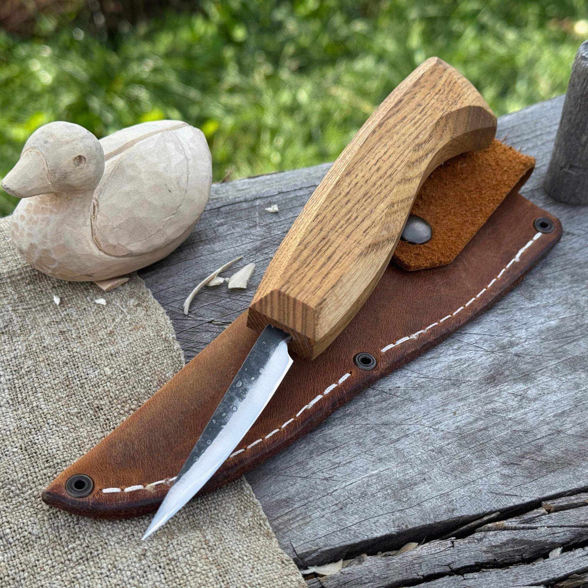 Small Sloyd Carving Knife with 6.5 cm blade and ash wood handle by Sharky Forged Steel Tools