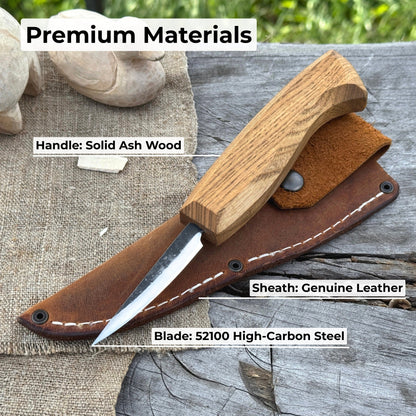 Small Sloyd Carving Knife with 6.5 cm blade and ash wood handle by Sharky Forged Steel Tools