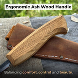 Small Sloyd Carving Knife with 6.5 cm blade and ash wood handle by Sharky Forged Steel Tools
