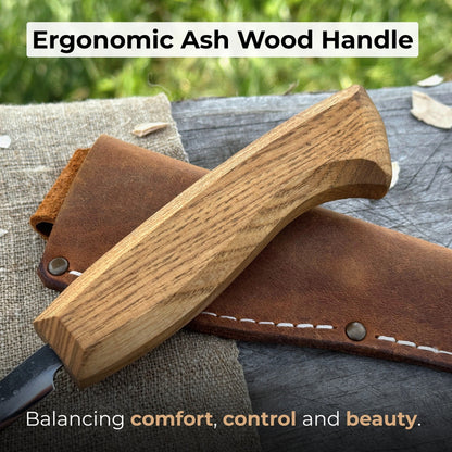 Small Sloyd Carving Knife with 6.5 cm blade and ash wood handle by Sharky Forged Steel Tools