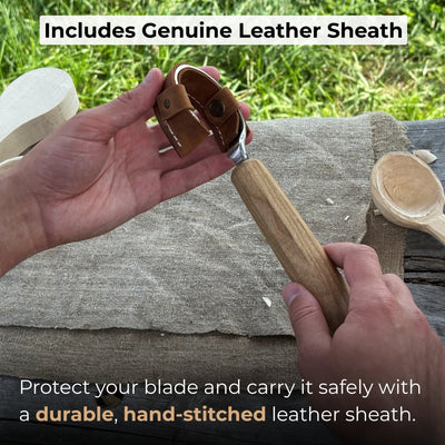 Small spoon carving hook knife with octagonal ash wood handle and curved blade
