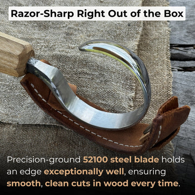 Small spoon carving hook knife with octagonal ash wood handle and curved blade