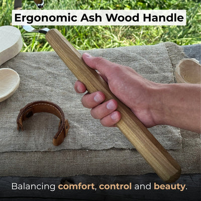 Small spoon carving hook knife with octagonal ash wood handle and curved blade