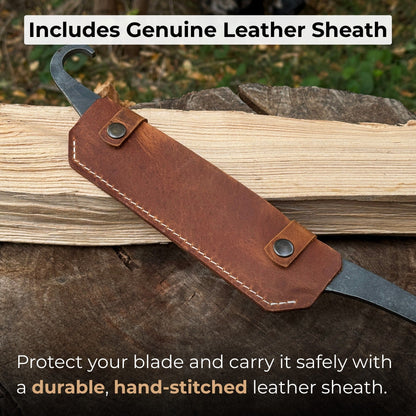 Small Stock Knife - Cloggers knife with ash handle and leather sheath by Sharky Forged Steel Tools