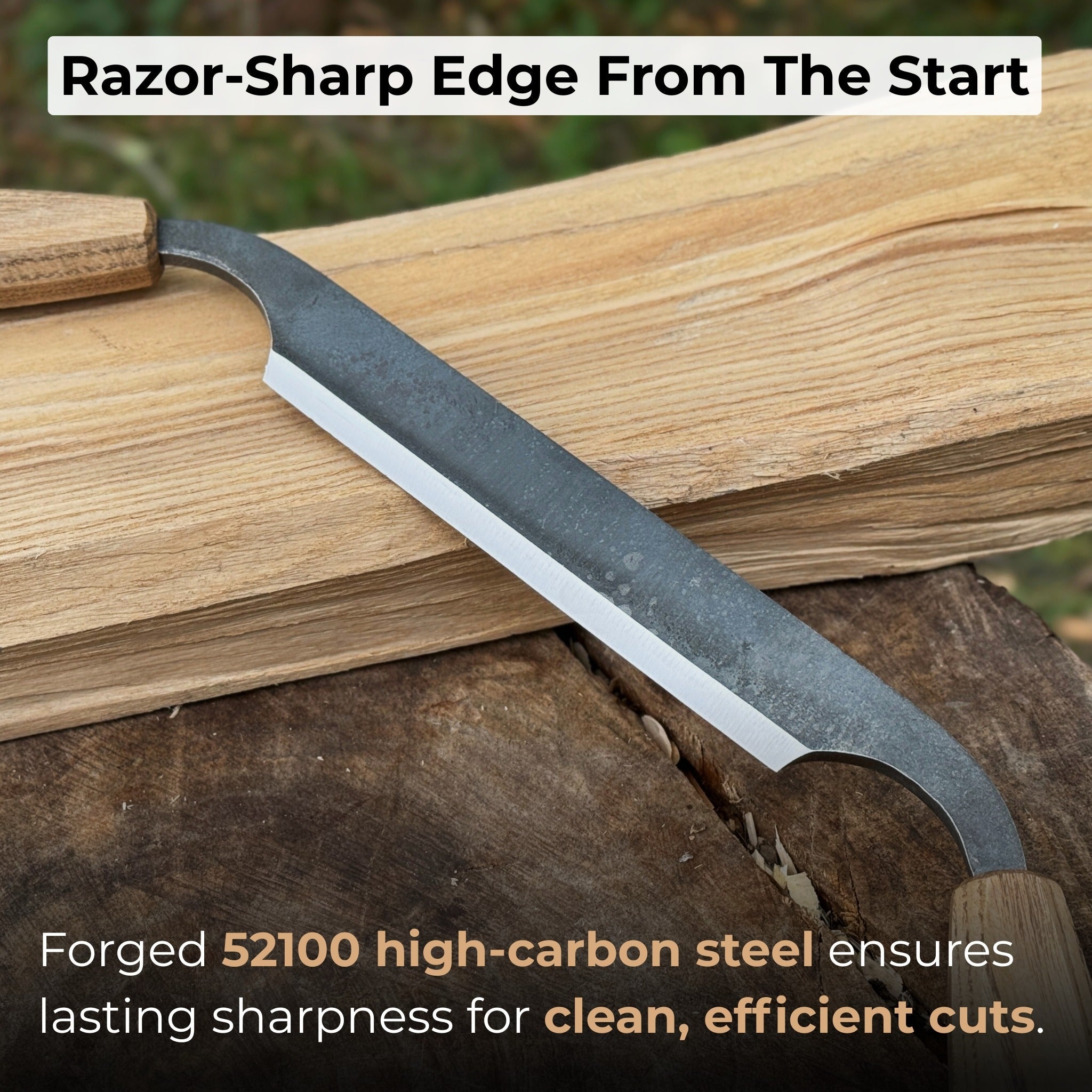 Small straight drawknife with 14.5 cm cutting edge and ash wood handle