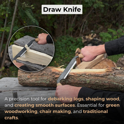 Small straight drawknife with 14.5 cm cutting edge and ash wood handle