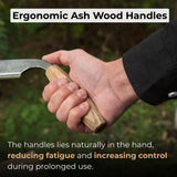 Small straight drawknife with 14.5 cm cutting edge and ash wood handle