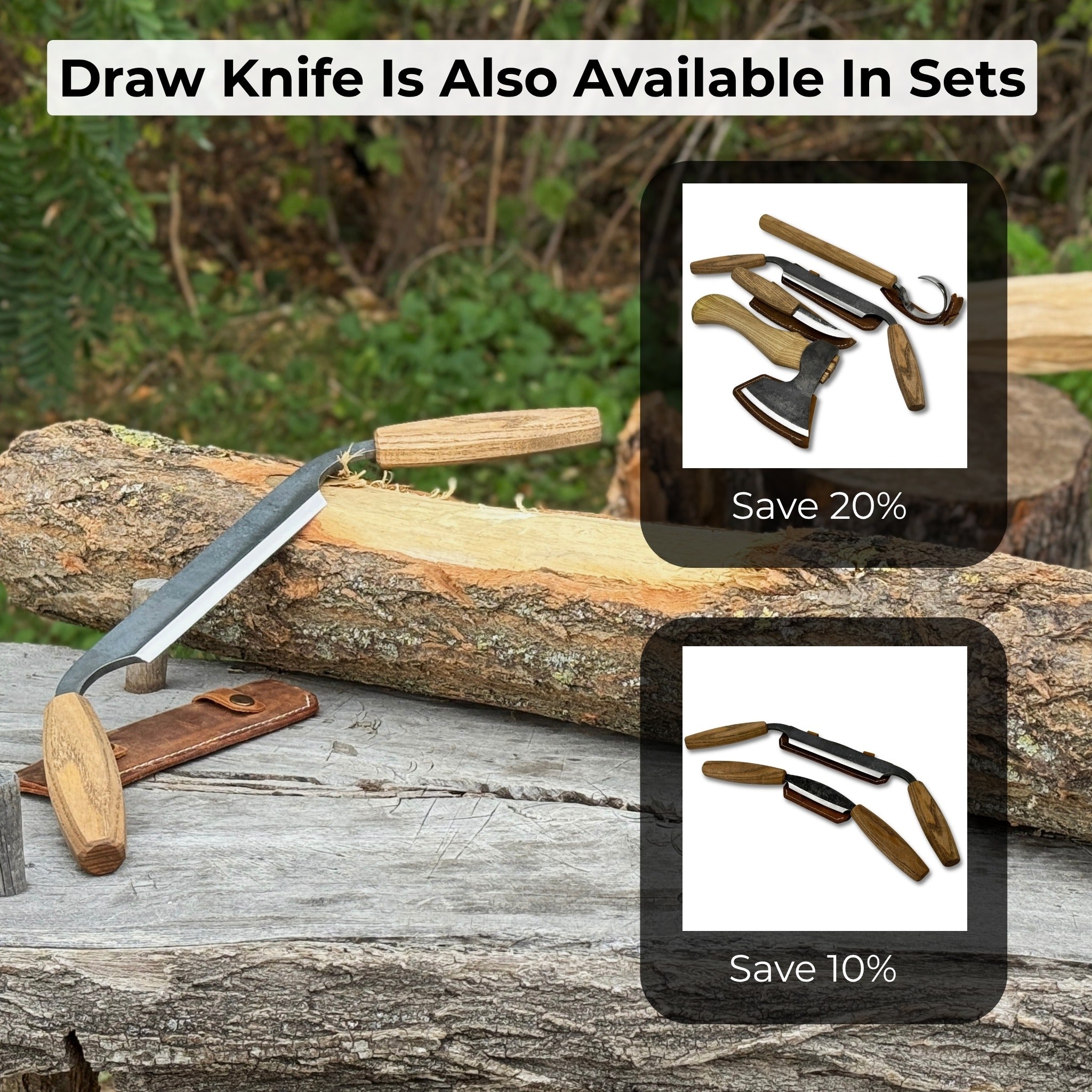 Small straight drawknife with 14.5 cm cutting edge and ash wood handle
