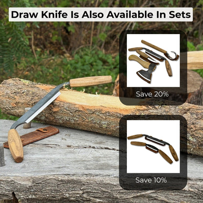 Small straight drawknife with 14.5 cm cutting edge and ash wood handle