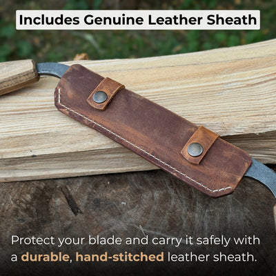 Small straight drawknife with 14.5 cm cutting edge and ash wood handle
