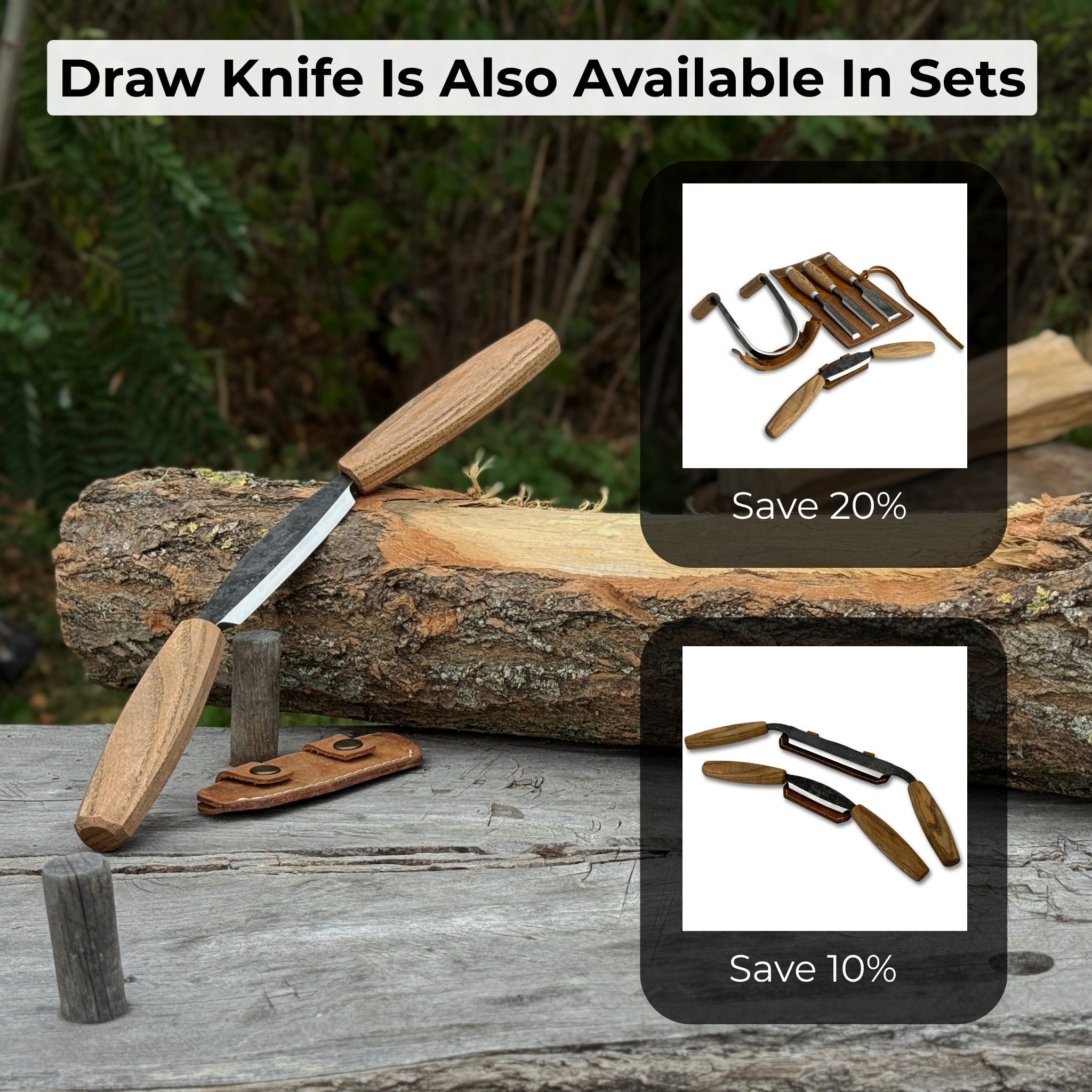 Small straight drawknife with 8.5 cm cutting edge and ash wood handle by Sharky Forged Steel Tools