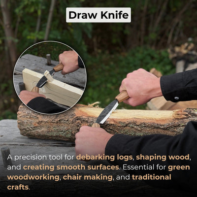 Small straight drawknife with 8.5 cm cutting edge and ash wood handle by Sharky Forged Steel Tools