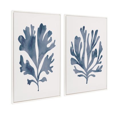 Sylvie Sophisticated Neutral Coral Blue 1 and 2 Framed Canvas Art Set by The Creative Bunch Studio