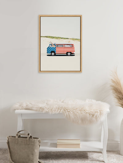 Sylvie USA Retro Beach Van Framed Canvas by July Art Prints