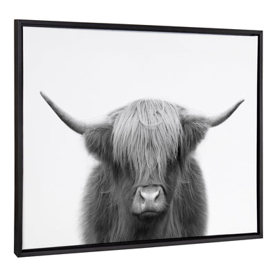 Sylvie Hey Dude Highland Cow BW Framed Canvas by The Creative Bunch Studio