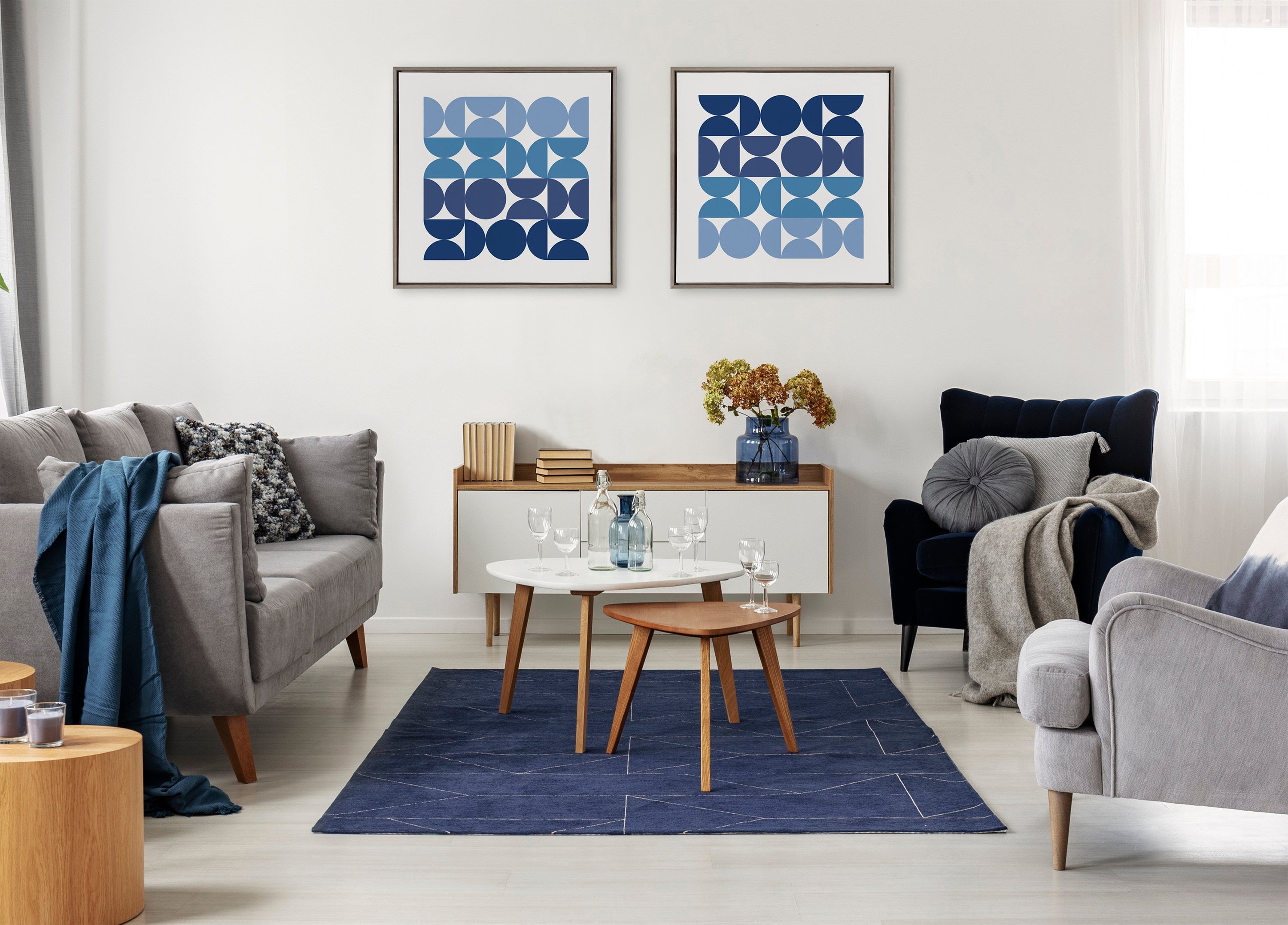 Sylvie Circles and Curves Ocean Beach Blues Framed Canvas by kateandlaurel - product image 11 for Resin Society