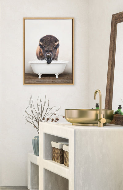 Sylvie Bison Rustic Bubble Bath Framed Canvas by kateandlaurel - product image 4 for Resin Society